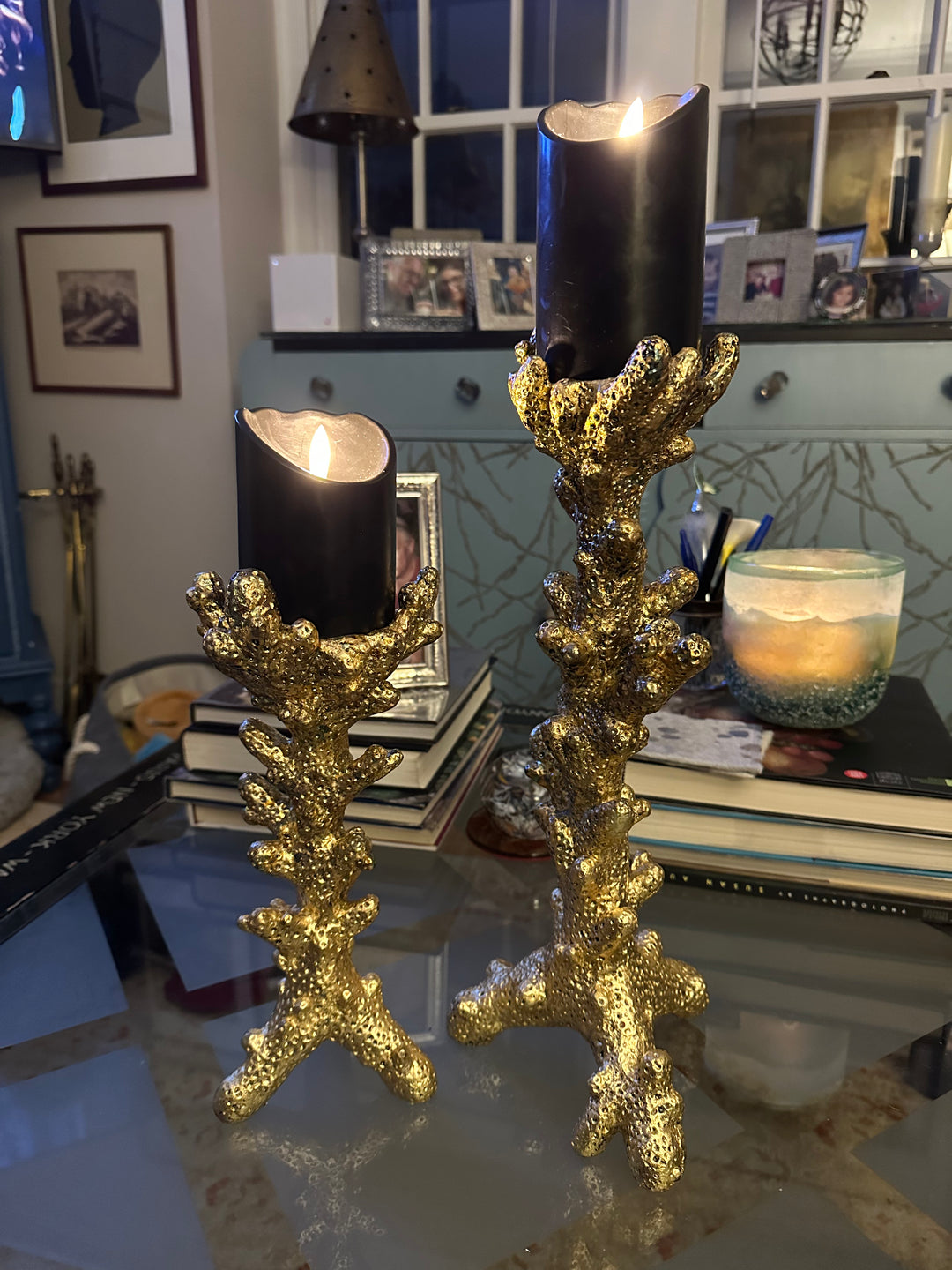 Pair - Gilded Coral Candle Holders Pair
