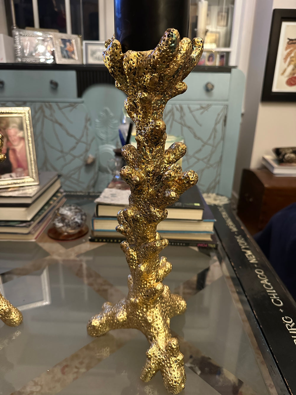 Pair - Gilded Coral Candle Holders Pair