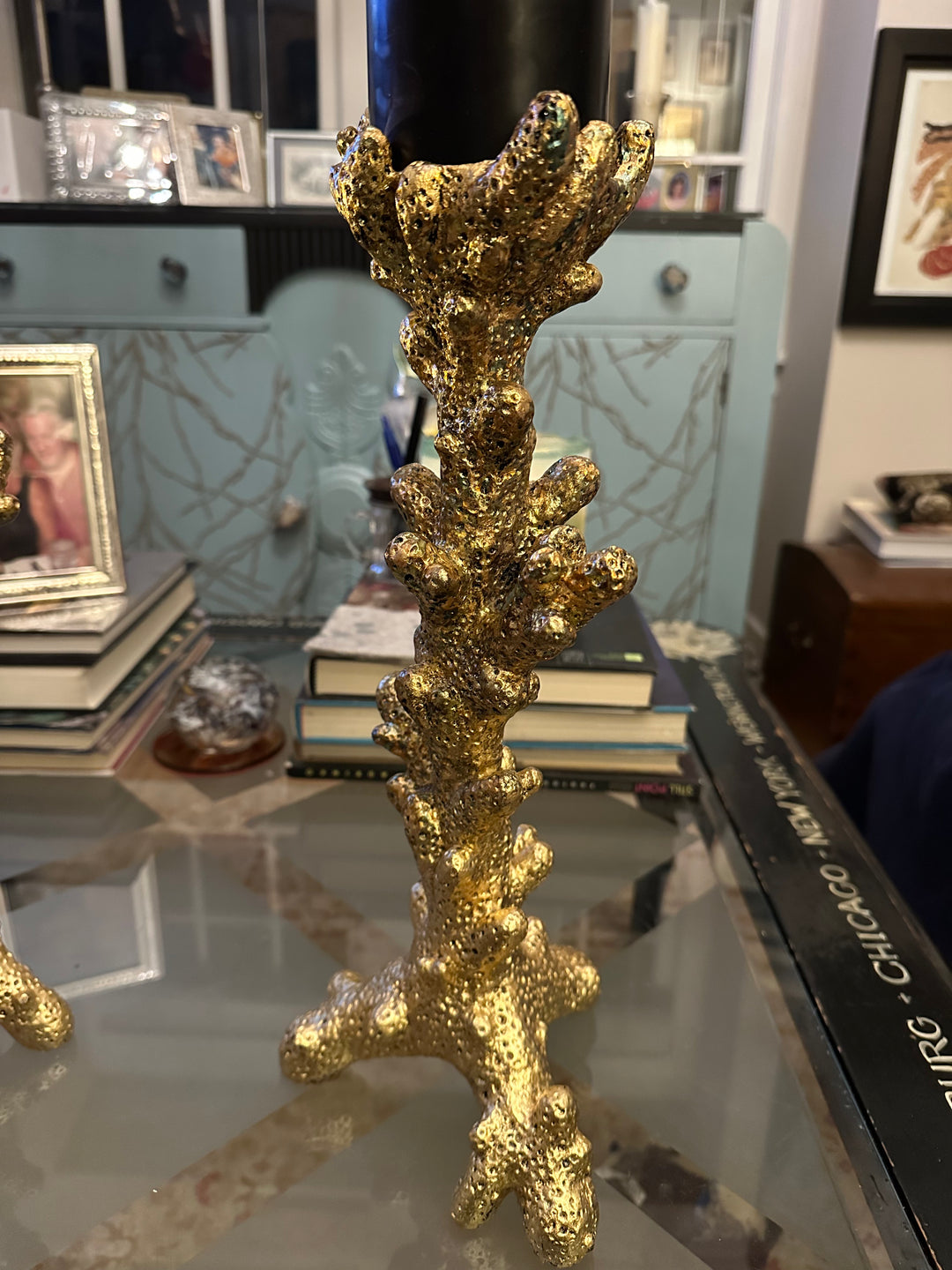 Pair - Gilded Coral Candle Holders Pair