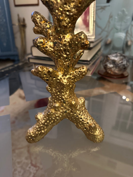 Pair - Gilded Coral Candle Holders Pair