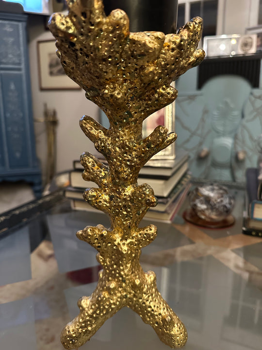 Pair - Gilded Coral Candle Holders Pair