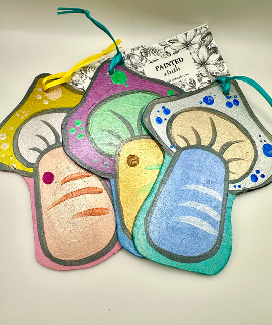 Colorful Hand Painted Mushroom Ornaments