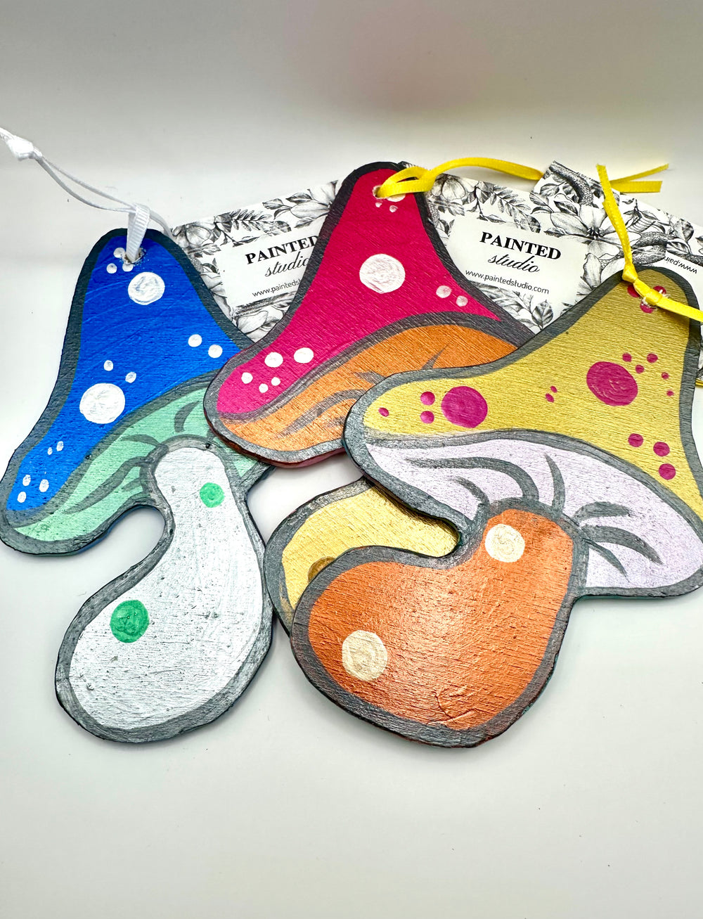 Colorful Hand Painted Mushroom Ornaments